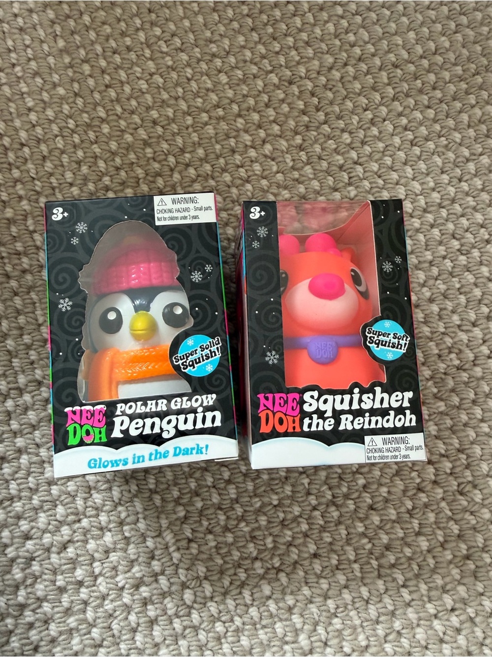 NeeDoh Polar Glow Penguin & Squisher the Reindoh — Pink, Orange, Black